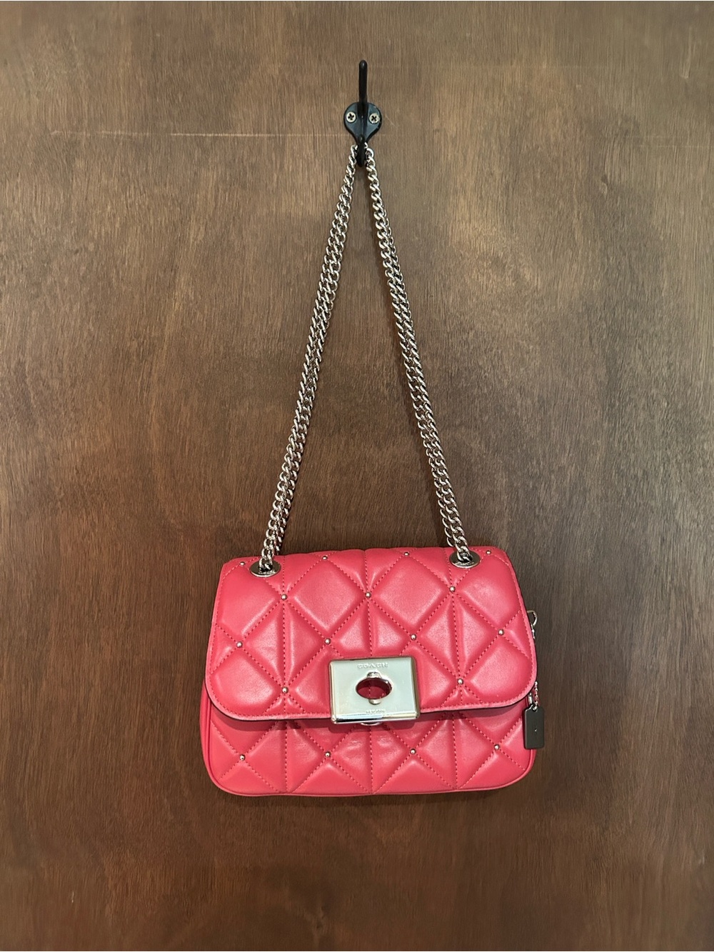 Coach Quilted Leather Chain Shoulder Bag in Pink-Red